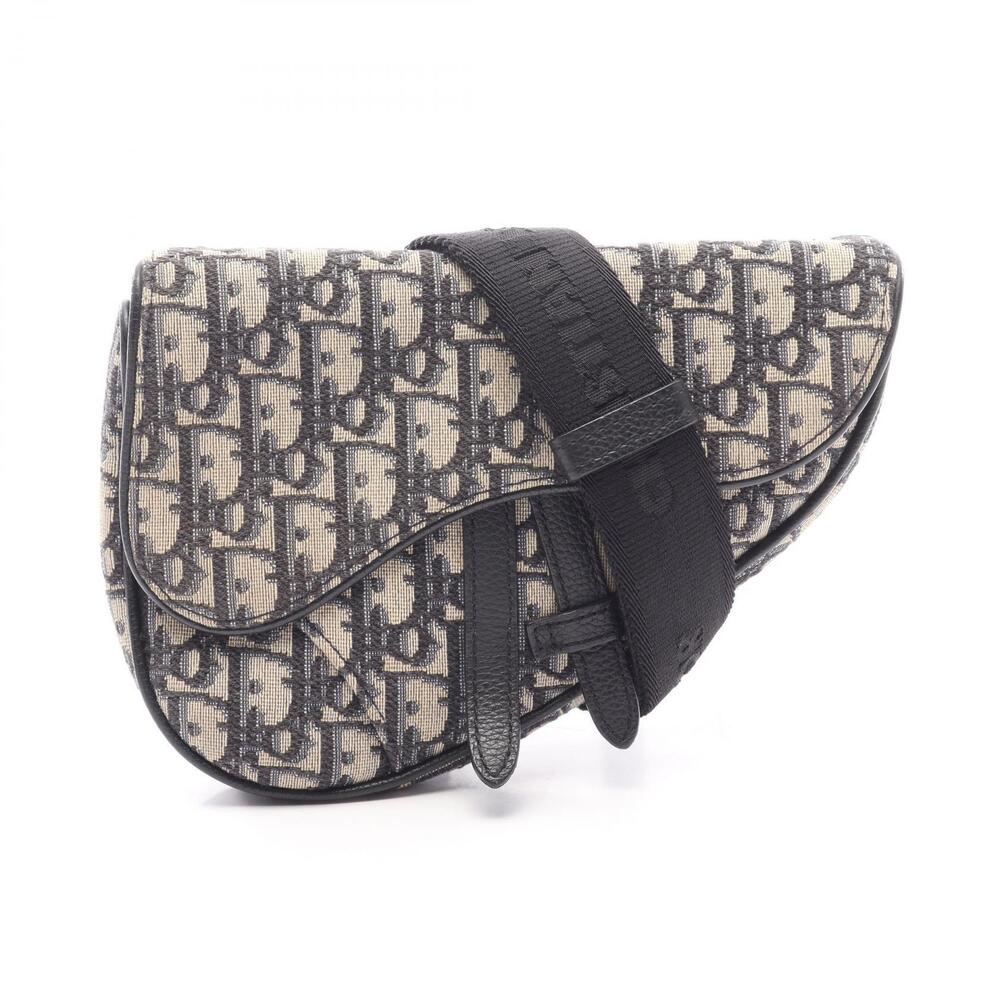 Christian Dior Oblique Saddle Bag Shoulder Jacquard Blue Ivory White Black